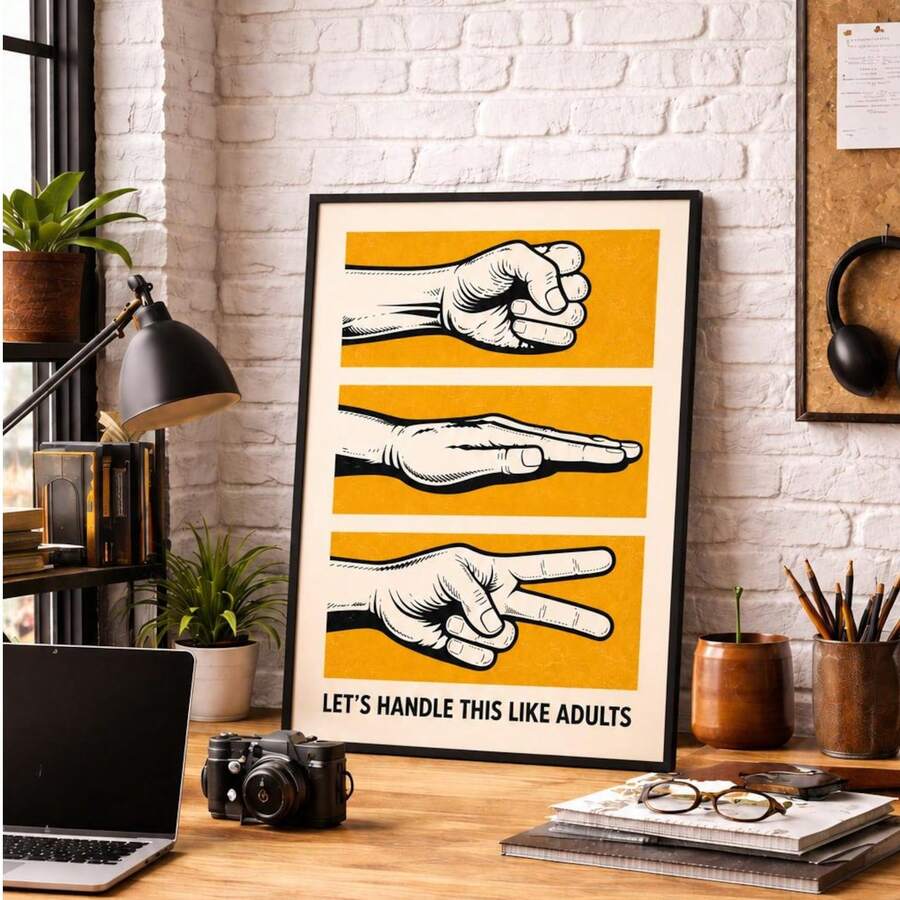 1pc Lets Handle This Like Adults Rock Paper Scissors Wall Art Canvas Poster Prints Funny Game Quotes Painting Artwork Picture Giclee Print Bar Office Game Room Living Room Home Decors Unframed Or Framed/Wooden Hanging - Pattern - View 1