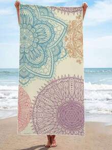 Extra Large Beach Towel, Large Size, Super Absorbent, Beach Towel, Microfiber Beach Towel, 59"X29", Summer Essential, Mandala, Mandala Flower, Suitable For Kids, Men, Women, Girls, Boys, Windproof, Sun Protection, Beach, Party, Dry Travel, Camping, Beach Accessories, Vacation Essential Gift 1pc - Multicolor - View 1