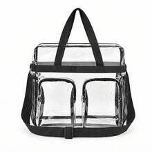 NEWHEY Large Capacity Transparent PVC Tote Bag, Waterproof Clear Handbag With Detachable Crossbody Strap And Side Mesh Pocket; Can Be Used As Travel Toiletry Bag, Suitable For Daily Outings - Black - View 10