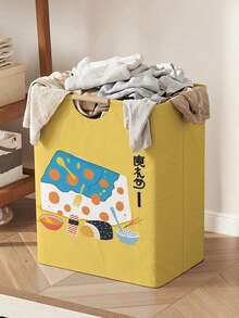 1pc Storage Basket, Laundry Hamper, Washing Basket, Storage Bin, Fun Print Design, Foldable Multi-Purpose Storage Basket With Wooden Handles, For Daily Clothing Storage And Organization - Multicolor - View 11