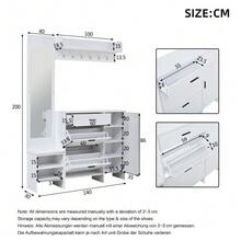 Hall Tree For Entryway, Including Shoe Cabinet, Mirror And Coat Hooks, Multifunctional Shoe Cabinet With Shoe Change Bench, For Hallway Entryway, White, 140x30x200cm - White - View 5