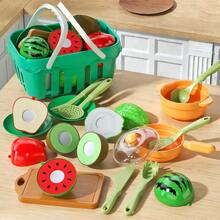 17pcs Kids Pretend Play Fruit & Vegetable Cutting Toy Set - Kitchen Food Toy Set With Basket, Cooking Tools And Hook And Loop Cutting Toys, Educational Role Play Toys - Multicolor - View 9