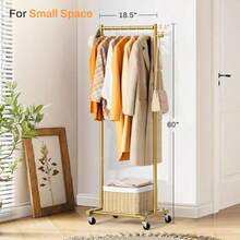Small Clothes Racks For Hanging Clothes Clothing Rack With Wheels 60" Garment Rack With Shelves Portable Rolling Wardrobe Rack For Small Space Gold - Gold - View 2