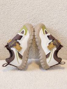 1 Pair 2026 New Kids' Sports Shoes, Retro Color-Block Anti-Collision Toe Design, Outdoor Casual Style, Suitable For Baby Walking And Daily Outfits - Khaki - View 8