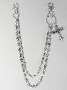 Cross Chain Pants Chain, Rhinestone Waist Chain With Lobster Clasp Pendant, Wallet Chain, Vintage Chain, Double Layer Chain, Hip Hop Punk, Jeans Chain, Pocket Chain, Key Chain, Multi-Element - Multicolor - View 4