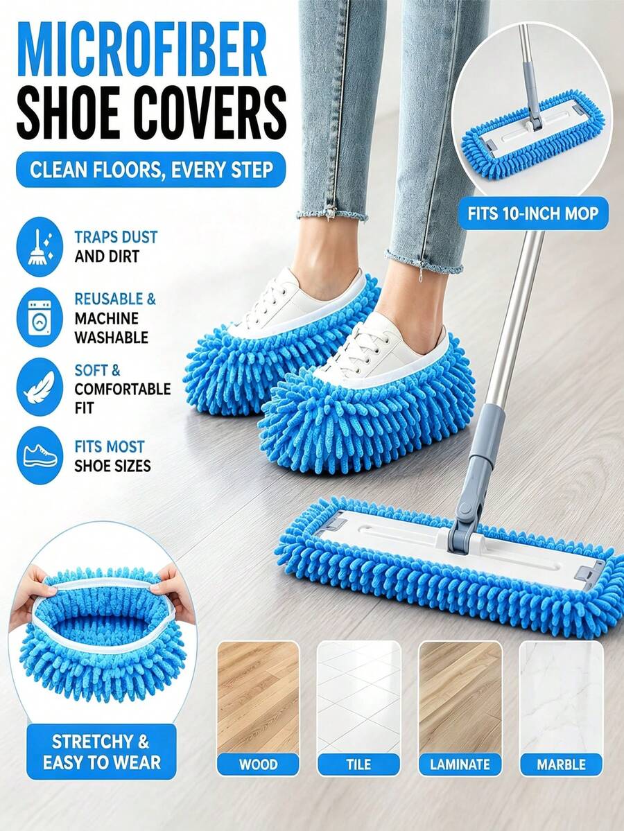 10/6/2Pcs(Shoe Covers And Hooks) Chenille Shoe Cover Set: Hand Wash-Free, Reusable Microfiber Dusting Shoes - Simply And Fun Cleaning Your Floors! - Multicolor - View 1