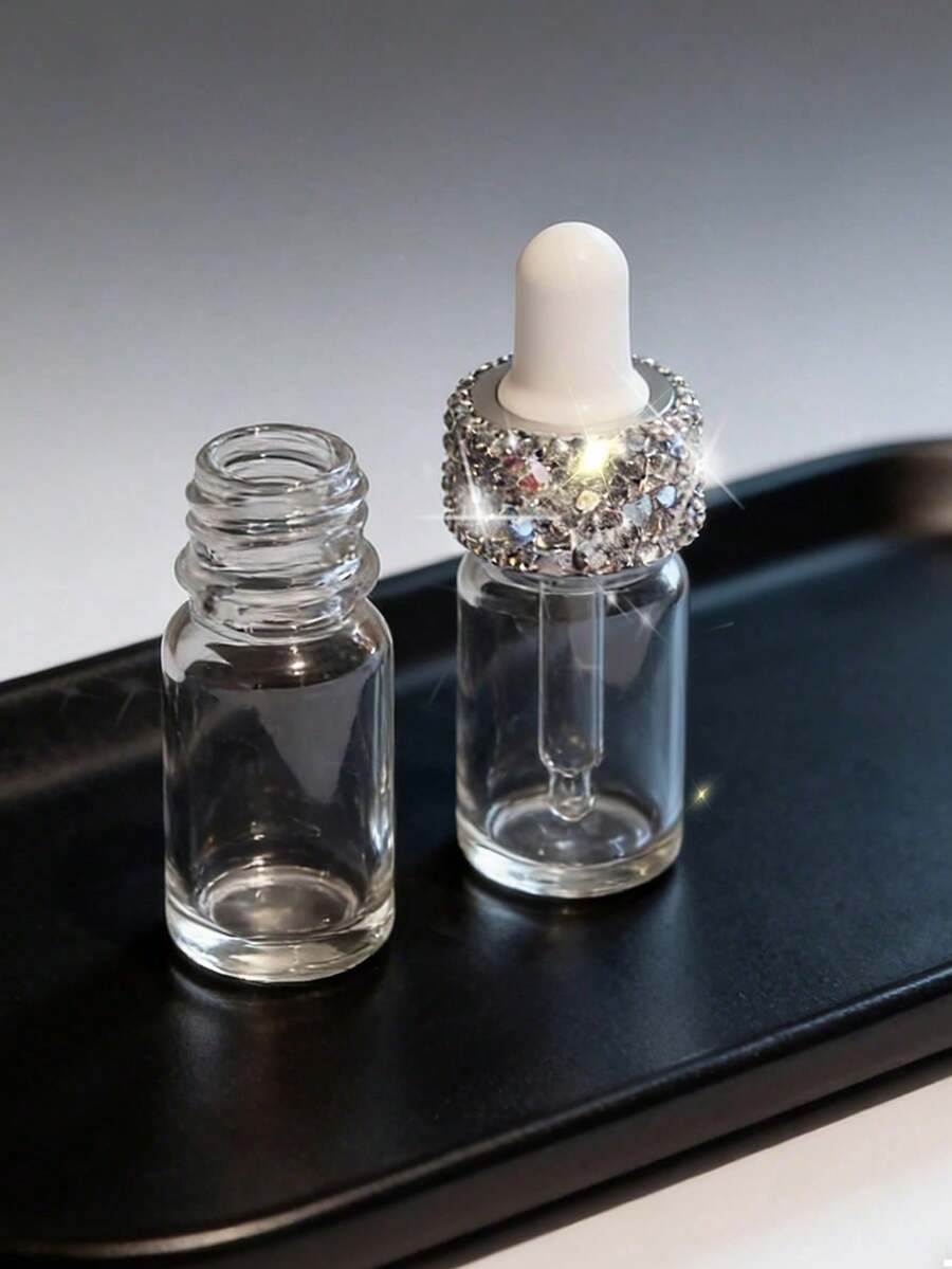 Shiny Rhinestone Glass Dropper Bottle, Mini Essential Oil Dropper Bottle, Transparent Glass Dispensing Bottle, Empty Perfume Cosmetic Liquid Container With Dropper, Portable Refillable Perfume Bottle, Mini Pocket Beauty Tool Travel Essential, Reusable And Leak-Proof, Best Choice For Gifting Friends And Family, Unique Birthday Gift, Holiday Gift, Party Gift, Vacation Gift, Back To School Gift, Teacher Gift - Multicolor - View 1