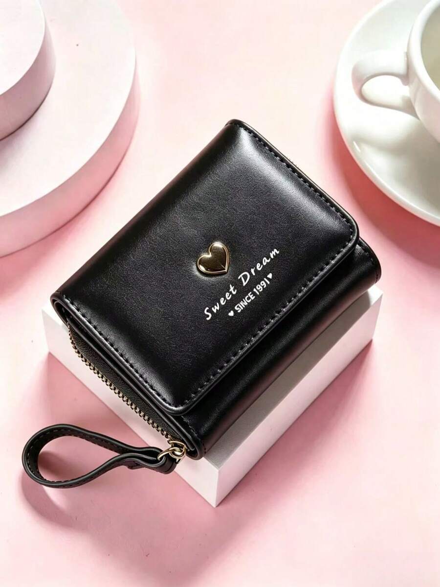 Women's Wallet, Cute Heart-Shaped Trifold Zipper Coin Purse, Suitable For Daily Use, Perfect Gift For Holidays - Multicolor - View 1