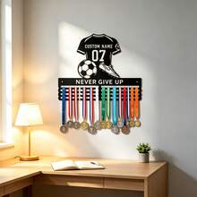 1pc Customized Football Medal Display Rack, Athlete Competition Award, Holiday Party Decoration, Gift For Friends And Family. Medal Hooks, Medal Storage Rack, Medal And Ribbon Display Rack, Halloween And Christmas Decoration, Autumn Home Decor, Fun Room Accessory. - Black - View 6