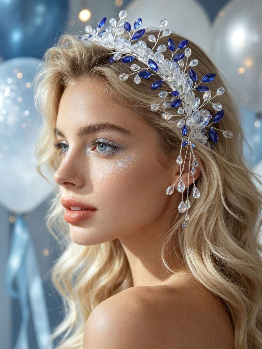 1pc Vintage Crystal Tassel Headband, Elegant Cool Bridal Wedding Hair Accessory - Multicolor - View 1