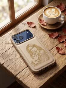 個性化客製線條繪圖設計荔枝圖案 PU 皮革手機殼，適用於 iPhone 17 16 15 14 13 12 11 Pro Max 與 Plus 系列，鏡頭防摔防磨損，UV 印刷工藝，手寫刷子風格，生日與週年紀念日的完美禮物 - 卡其色 - 查看 4