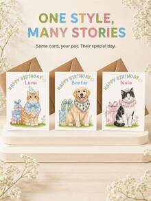 1pc Customized Watercolor Hand-Painted Greeting Cards, Personalized Pet Photo Watercolor Dog Birthday Cards, Personalized Puppy Name Blessing Cards With Envelopes, Invitation Cards For Pet Dog Birthday Parties As A Commemorative Gift. - Multicolor - View 6