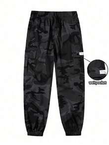 Men's Loose Thin Outdoor Camouflage Cargo Pants With Multiple Pockets And Cuffed Hem - Black - View 2