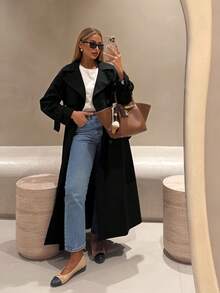 Risissida Women's Minimalist Long Trench Coat, Suitable For Spring And Autumn, With Belt And Pockets, Suitable For Any Occasion - Black - View 1
