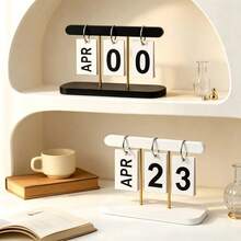 1pc Minimalist Flip Perpetual Calendar, Reusable Month & Date Desk Calendar, Nordic Style Desktop Date Display Stand With Gold Metal Rod, Suitable For Home, Office, Study Shelf Decor - Multicolor - View 6