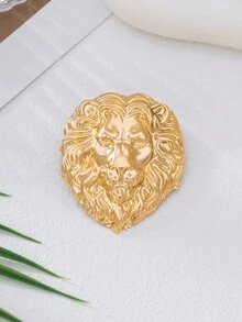 1pc Vintage Personalized Exaggerated Metal Lion Head Brooch Modern Abstract Design Lapel Pin Fashion Art Jewelry Suitable For Daily - Gold - View 7