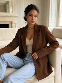 MODA MO, REF: MK0254 Women's Fitted Blazer, Elegant And Modern Suit Jacket, Sophisticated Social Look, Ideal For Valentine's Day, Feminine Style And Charm, Tailoring With Perfect Fit, Executive Fashion With A Romantic Touch - 巧克力棕 - 查看 6