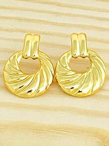 1 Pair Women's Twisted Hoop Stud Drop Earrings, Low-Allergy Stainless Steel Gold-Tone Swirl Textured Dangle Earrings, Jewelry Gift - Multiple Styles - View 4