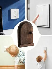 1pc Handmade Wooden Power Outlet Cover (Non-Electric), Handcrafted Wooden Design, Decorative Outlet Cover, Solid Wood Arched Switch Decorative Box, Rustic Country Style, Outlet Wall Cover, Control Panel, Suitable For Living Room Wall, Bedroom Decoration, Home Decor, Applicable To Hotel, B&B, Kitchen Outlet Decorative Box Protection, Enhancing Space Aesthetics - Brown - View 4