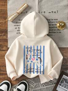 Little Girls Cute Cartoon Horse Graphic Casual Drop Shoulder Hoodie - Apricot - View 3