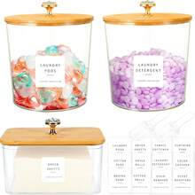 3 Clear Laundry Room Storage Jars, With Lids, Storage Box Set, Clear Storage Jars - A - View 1