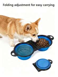 2合1可攜式可折疊寵物雙碗 TPE 摺疊食盆水盆，適合狗狗幼犬，戶外散步旅行露營日常寵物餵食用品 - 藍色 - 查看 1