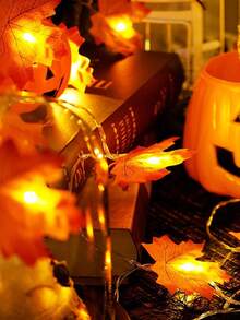1pc Halloween Maple Leaf Light String, Maple Leaf LED Fairy Light, Indoor Festival Party Decoration, Maple Leaf Wall Hanging Light, Battery Powered,Fall Maple Leaf LED Light,Halloween Supplies,Artificial Maple Leaf - Huang Guang - View 8
