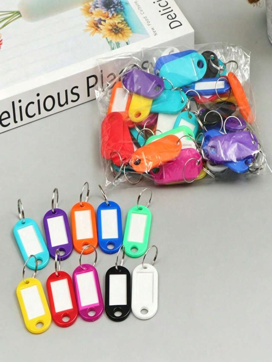 100/50/10 Plastic Keychains With Ring And Label Window, 10 Assorted Colors