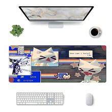 1pc Extra Large Extended Pixel Collage Cartoon Cat Pattern Mouse Pad, Soft Cloth Material With Non-Slip Rubber Base And Stitched Edges. Retro Cyber Collage Style Cartoon Illustration Aesthetic Keyboard Pad With Non-Slip Rubber Base And Stitched Edges, Suitable For Gaming, Home Office And Study Scenarios. - View 8