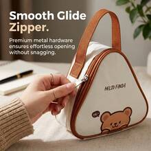 Kawaii Triangle Lunch Bag, Bear Print Insulated Lunch Box For Women, Mini Bento Bag With Handle, Small Cooler Snack Pouch, White Lunch Box For Teen Girls, Wide Open Zipper Food Container For Students Office Work - Multicolor - View 5