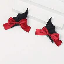 Halloween 2 Pieces Wing And Bow Hair Accessory For Women, Halloween Back-To-School Season Costume Hair Clip - Black and Red - View 5