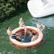 8x8 Ft Inflatable Floating Dock,Round Inflatable Dock Floating Platform With Mesh Swim Area,Non-Slip EVA Platform And Rope Ladder,Floating Dock Island Raft For Boats,Pool,Lake,Beach,Ocean - Orange - View 5