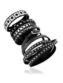 Xiacheng 1/3 Pcs Punk Rock PU Leather Studded Bracelets For Men Women 80s Gothic Stackable Star Chain Cuff Set Emo Accessories For Rocker Outfit&Music Festival - Multicolor - View 10