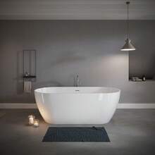 63" Freestanding Solid Surface Bathtub, Luxury Engineered Stone Resin Freestanding Soaking Bathtub With Overflow And Pop-Up Drain For Contemporary Bathroom, Glossy White TH-25S03-63GW - Glossy White - View 4