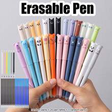 25PCS-Colorful Animal Pattern Erasable Gel Pens (4 Pens + 20 Refills + 1 Pencil) Thermosensitive Erasable Ink, Blue & Black Refill, First Day Of School - Multicolor - View 13