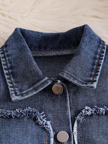 Girls 2-Piece Set: Frayed Heart Patchwork Denim Jacket + Ribbed Knit Sleeveless Tulle Dress, Spring/Autumn Outdoor Outfit - Multicolor - View 3