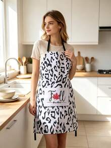 Pocket Apron Animal Leopard Print Letter Pattern Kitchen Home Waterproof Anti-Oil Cooking Workwear Women Dirt-Resistant Wear-Resistant Waist Apron Catering - Multicolor - View 2