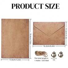 Vintage Stationery Paper And Envelope Set - 24 Sheets Classic Aged Style Letter Paper Stationery Set For Writing Letters And Invitations, With 12 Old-Style Kraft Paper Envelopes, Rope Decor Accessories And Pendants - A - View 4