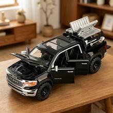 BDTCTK 1:32 Outdoor Camping Dodge Pickup Truck Diecast Toy Vehicle For Ages 3+, Zinc Alloy Static Kids Off-Road Play Truck With Multi Openable Panels, Realistic Engine Details, Birthday Holiday Gift For Boys - Black - View 2
