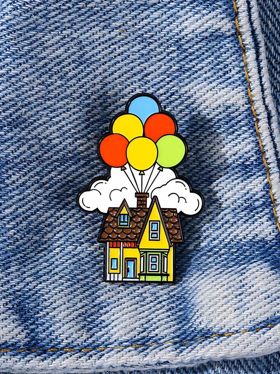 Cute Balloon Brooch Collection – Flying House And Clown Enamel Pins For Bag Jacket Accessories - Flying Balloon House - View 1