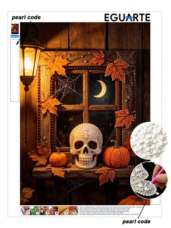 Nueva pintura de perlas, diseño de patrón de calavera de Halloween oscuro, set de pintura de perlas DIY, mosaico de diamantes de perlas, adecuado para decoración de pared del hogar, arte hecho a mano creativo, regalo festivo