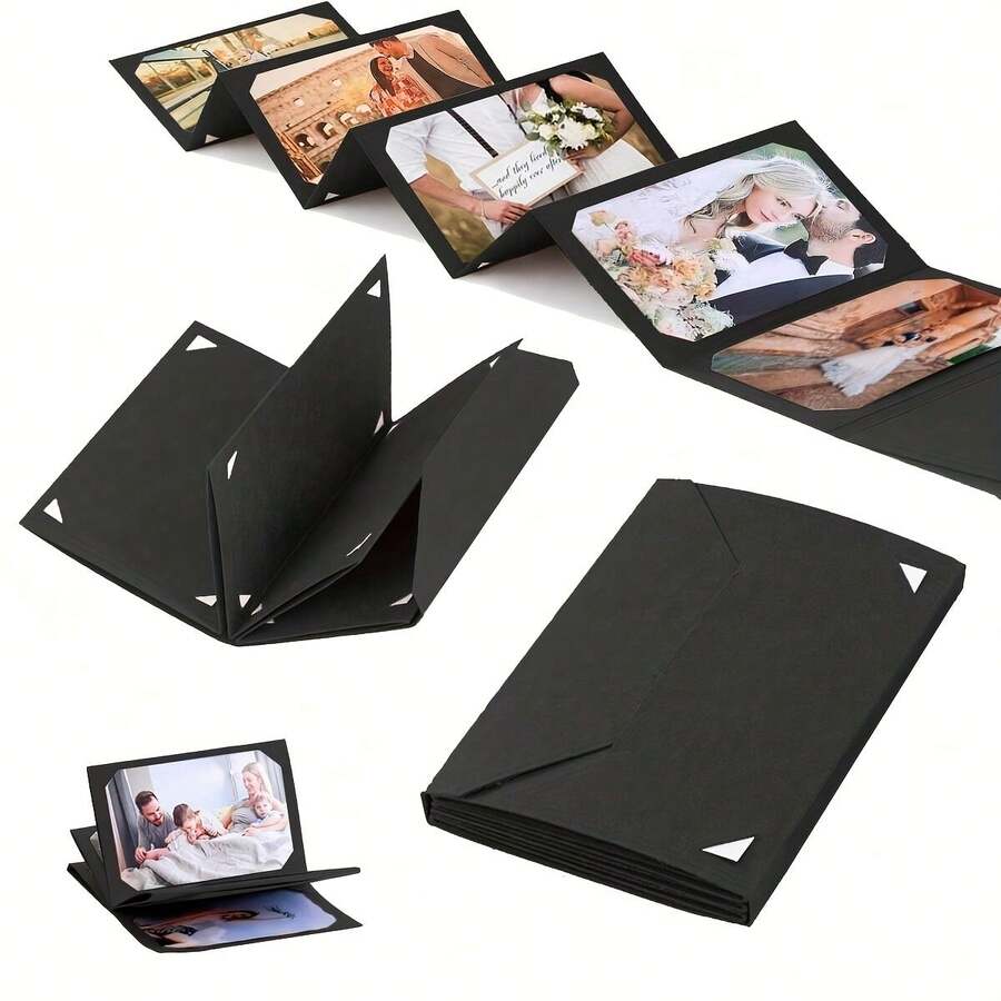 1 Set 6-Inch Photo Postcard Storage Album, Accordion-Style Foldable Photo Album, Card Folder Book Sleeve, Black & Brown - Multicolor - View 1