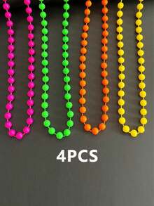 4/8pcs Neon Fluorescent Plastic Bead Necklace & Bracelet Set, Colorful Glowing Bead Jewelry Set, Suitable For 80s Disco Party, Mardi Gras Carnival, Concert Night Events, Retro Costume Accessories, Neon Party Decoration Supplies - Multicolor - View 13