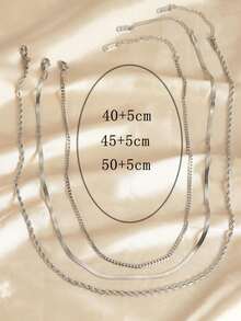 1-3pcs/Set Fashion Stainless Steel Snake Chain, Twisted Chain, Blade Chain Layered Necklace Set (Stainless Steel Material) - Stainless Steel Necklace - View 2