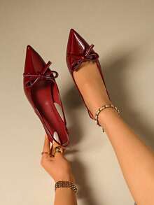2025 New Glossy Pointed Toe Slingback Stiletto Heels, Adjustable Buckle Thin Heel Cushioned Anti Slipfor Daily Work, Office Commute, Wedding Party. - 紅色 - 查看 3