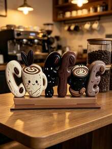 1pc Wooden Coffee Sign Tabletop Decor, Cute Cartoon COFFEE Letter Decorative Plaque, Farmhouse Style Coffee Bar Accessory, Coffee Station Desktop Centerpiece Ornament, Suitable For Kitchen Countertop, Home Coffee Shop Decoration - 1PC - View 9