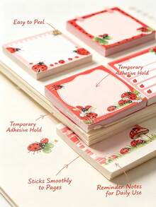 4 Packs Fresh Seven-Star Ladybug Sticky Notes, 12 Random Pattern Set, Hand-Drawn Ladybug, Flower, Grass, Mushroom Creative Border, Includes Lined, Checklist, Blank Multiple Writing Layouts, Thick Paper No Ink Bleed, Removable Without Residue, Suitable For Classroom Marking, Office Memo, Study Plan Recording, Scrapbook Decoration, Cute Insect Style Stationery, Classroom Office Supplies Memo Sticky Notes For Students And Teachers - A - View 8