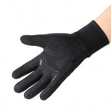 1 Pair Spring Autumn Winter Sports Outdoor Cycling Gloves, Unisex Reflective Warm Thick Fleece Touchscreen Ski Gloves, Water-Resistant Elastic - Black - View 6
