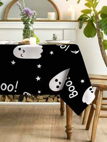 1pc,Simple Ghost Halloween Style Tablecloth,Rectangular Tablecloth,Suitable For Picnic Or Party Decoration Tablecloth,Restaurant Decoration,Kitchen Decoration Tablecloth,Birthday Party And Home Decor - Black - View 2