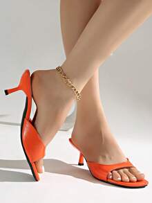 2026 Spring/Summer New Women's Shoes, Mule Style Mid/Low Heel Sandals,Kitten Heels - Burnt Orange - View 9